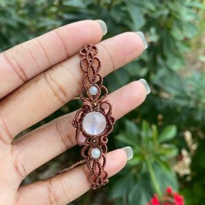 Moonstone and Rose Quartz Macrame Bracelet